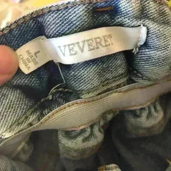 VEVERET DENIM HIGH WAISTED SHORT SHORTS PAPERBAG STYLE WAIST JUNIORS LARGE - Picture 4 of 4